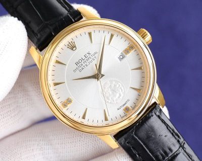Rolex Datejust 8215 Movement 40mm Men White/YG Face Leather Band Watch